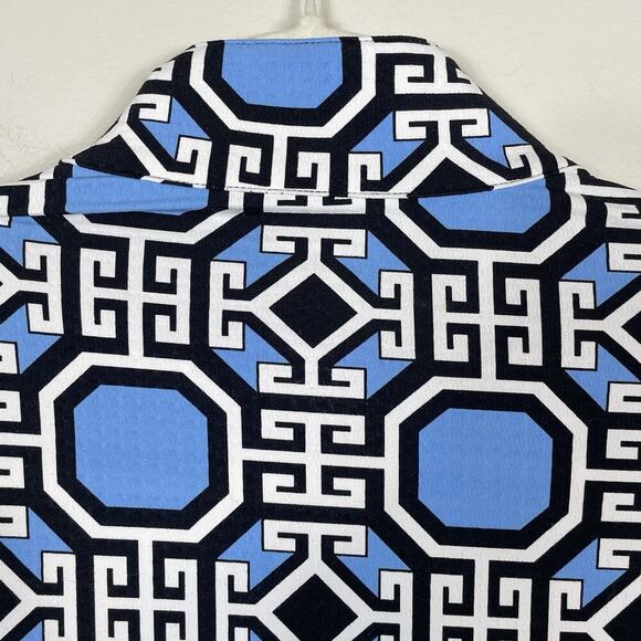 Ibkul Mesh Vented 1/4 Zip Top Size Medium Blue Geometric Equestrian Golf Sports - Picture 7 of 9